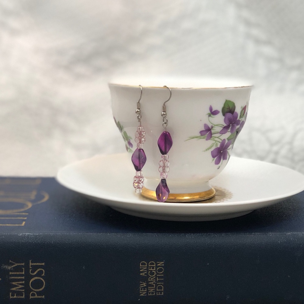 Violet Sparkle Mismatched Dangle Earrings